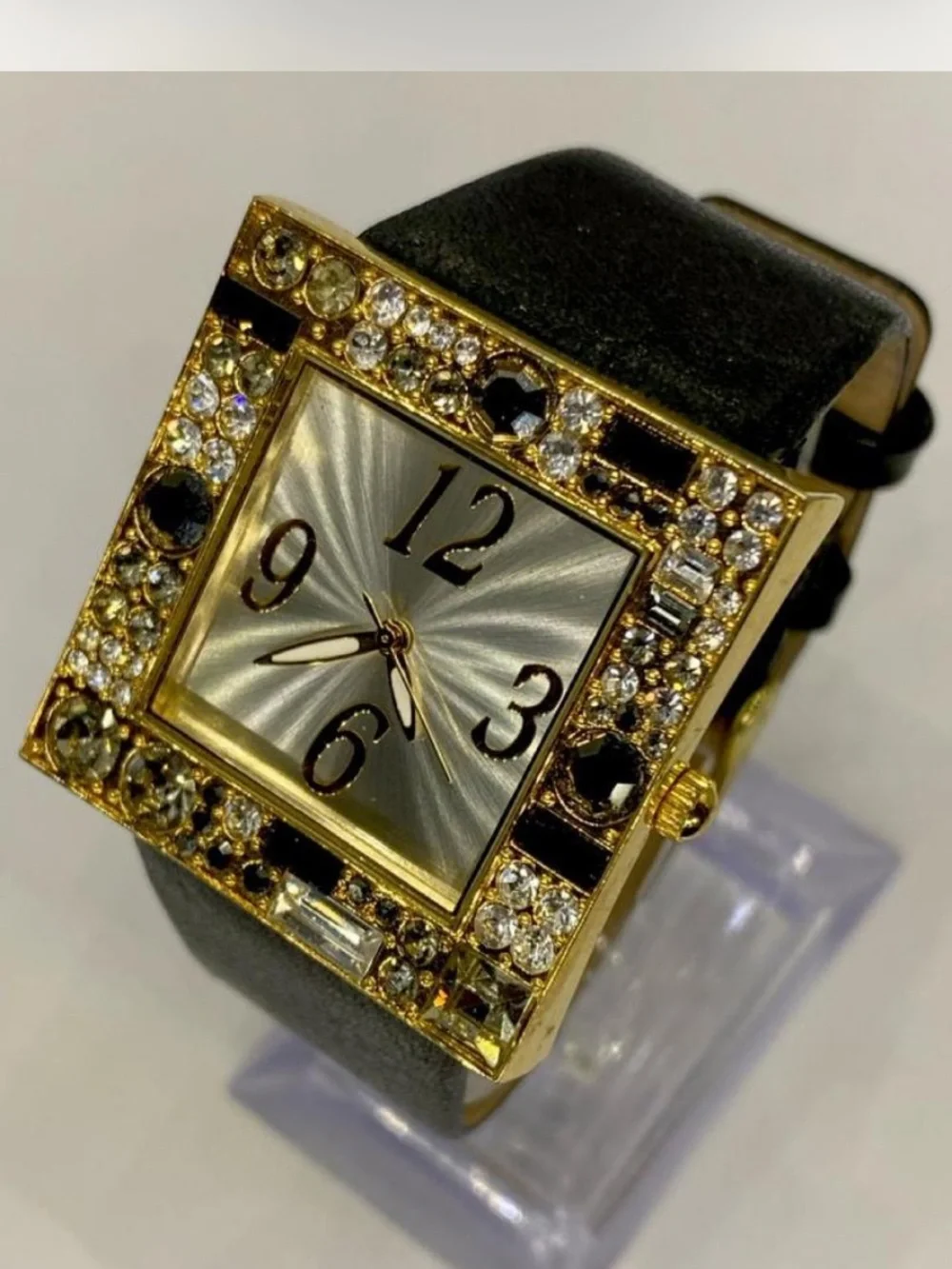 Gold-Tone Square *** Iced  Crystal Accent Women's Watch ^^^ Cocktail Time 🍸